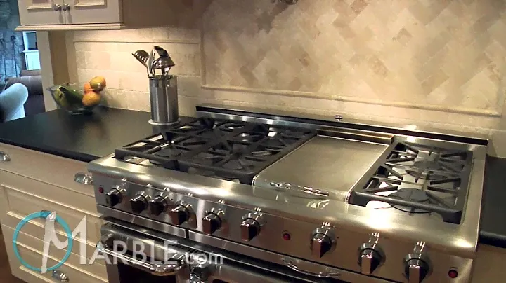 White Black Mosaic Granite and Absolute Black Leathered Granite Kitchen Countertops by Marble.com
